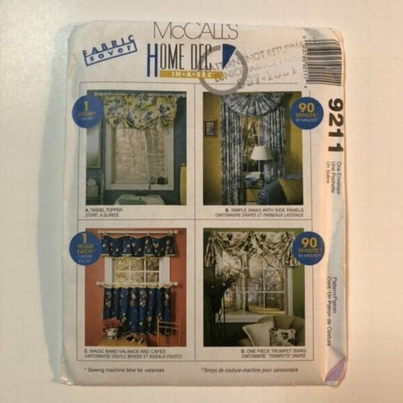 Vintage McCalls Sewing Pattern 9211 Home Decor Window Treatments - Picture 1 of 2